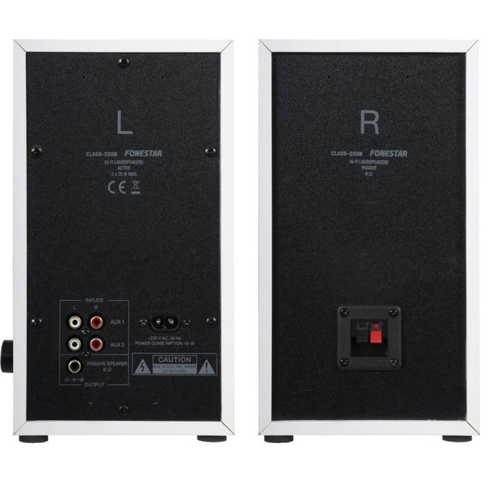 Fonestar class-220b Altavoces activos 2.0 blancos, 2x45W RMS, 60-20000Hz, BT 5.0, línea aux, RCA, mando a distancia